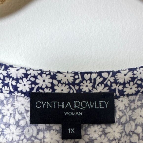 Cynthia Rowley Womens Floral Button-Down Blouse 3/4 Sleeves 1X Size 100% Rayon - Picture 3 of 5